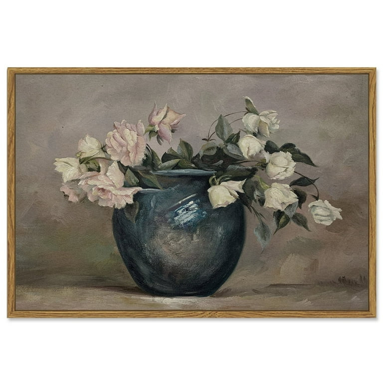 Drsoum 16x24in Vintage Classical Canvas Wall Art Framed Oil Painting The Flowers of a Vase Room D... | Walmart (US)
