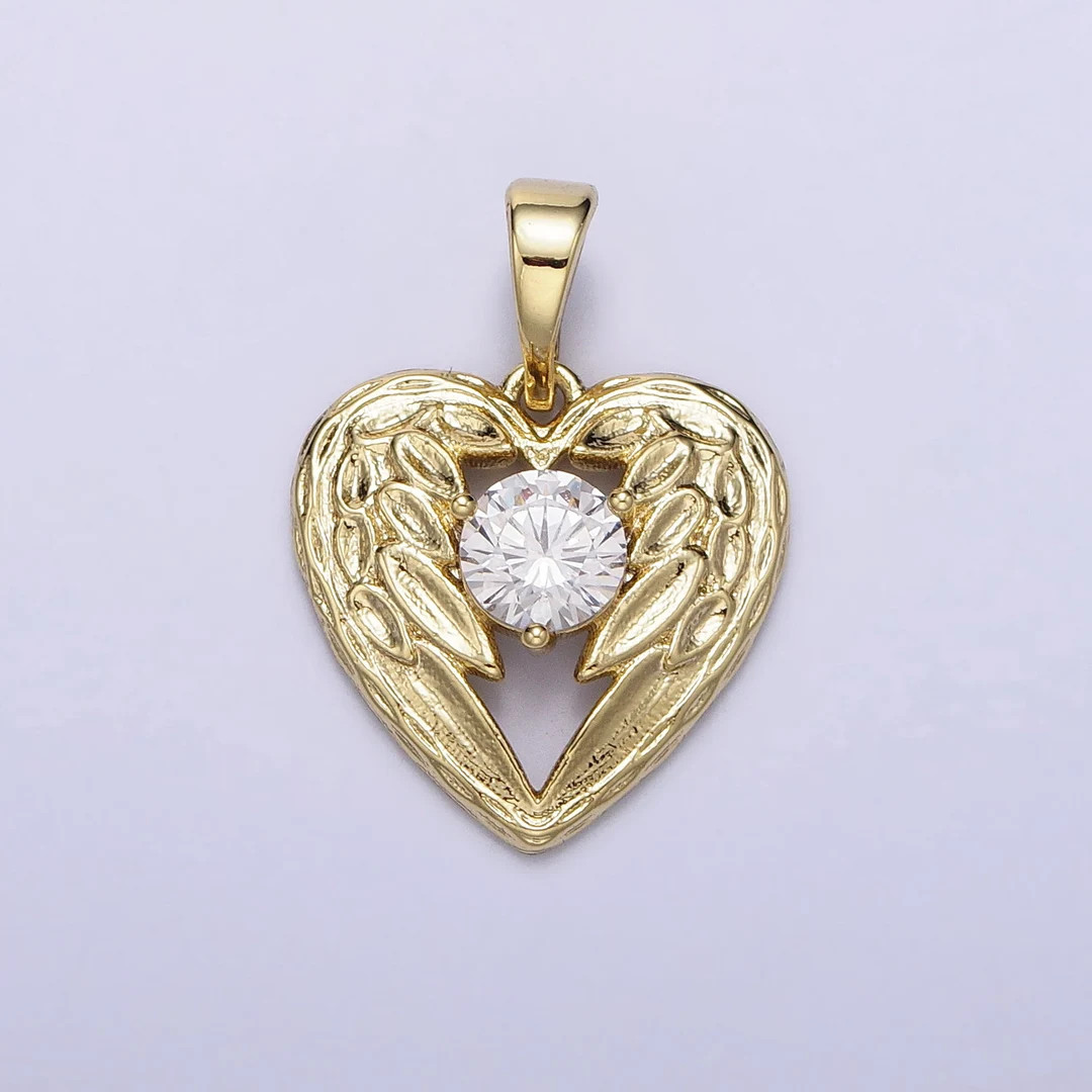 14k Gold Filled Angel Wings Charm Memorial Heart Wings Pendant With Cubic Zirconia Stone AA296 - ... | Etsy (US)