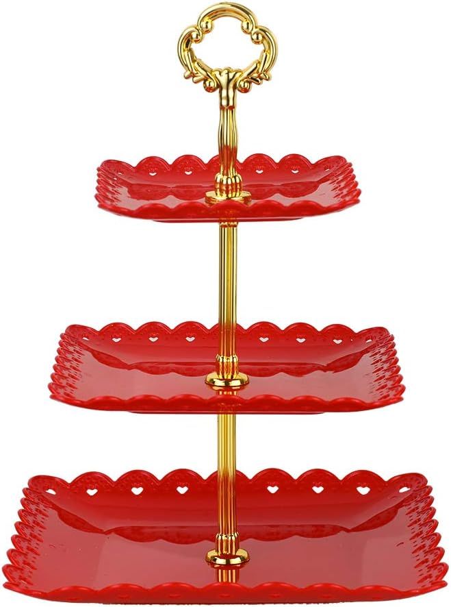 Red Square-Large 3 Tiered Serving Stand Tray Cake Stands Cupcake Holder Dessert Stand Table Decor... | Amazon (US)