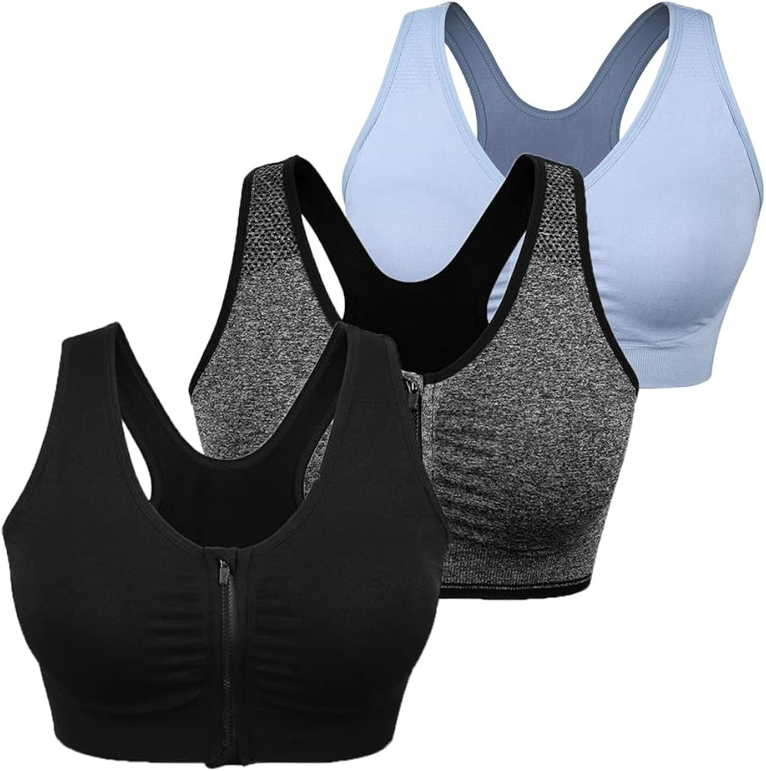 Women's Zip Front Sports Bra Wireless Post-Surgery Bra Active Yoga Sports Bras | Amazon (US)