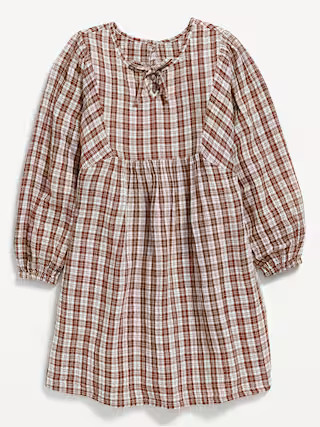 Long-Sleeve Tie-Front Double-Weave Swing Dress for Girls | Old Navy (US)