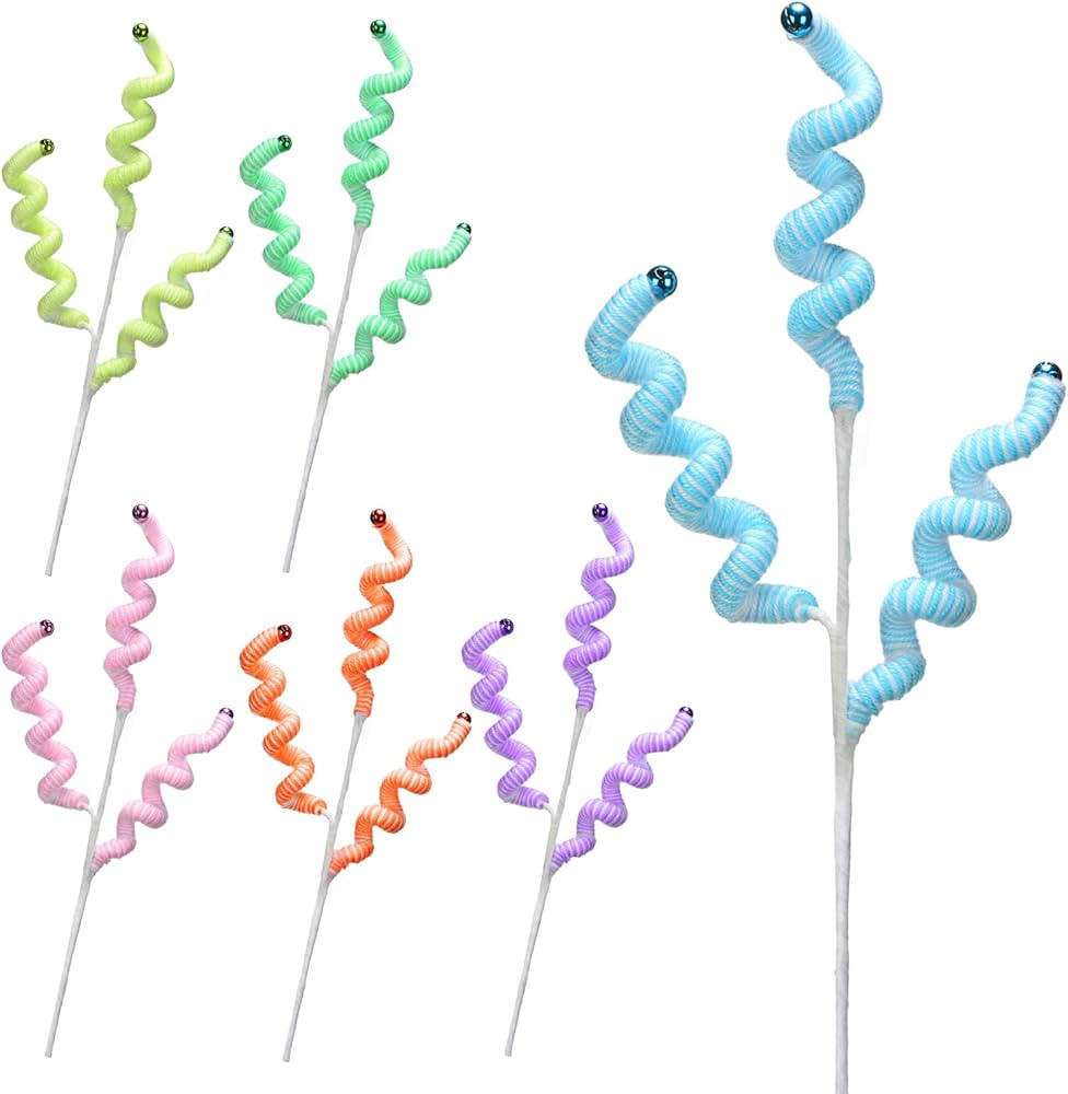 Kathfly 6 Pcs Christmas Tree Picks Sandworm Decor Woolen Bells Curly Picks Christmas Tree Ornamen... | Amazon (US)