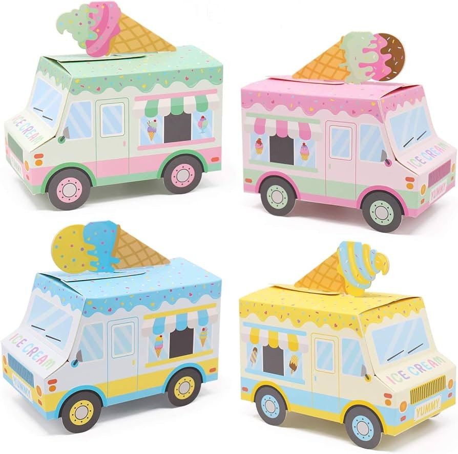 Ice Cream Party Favor Boxes Ice Cream Truck Shape Treat Boxes for Summer Goodie Candy Boxes Sprin... | Amazon (US)