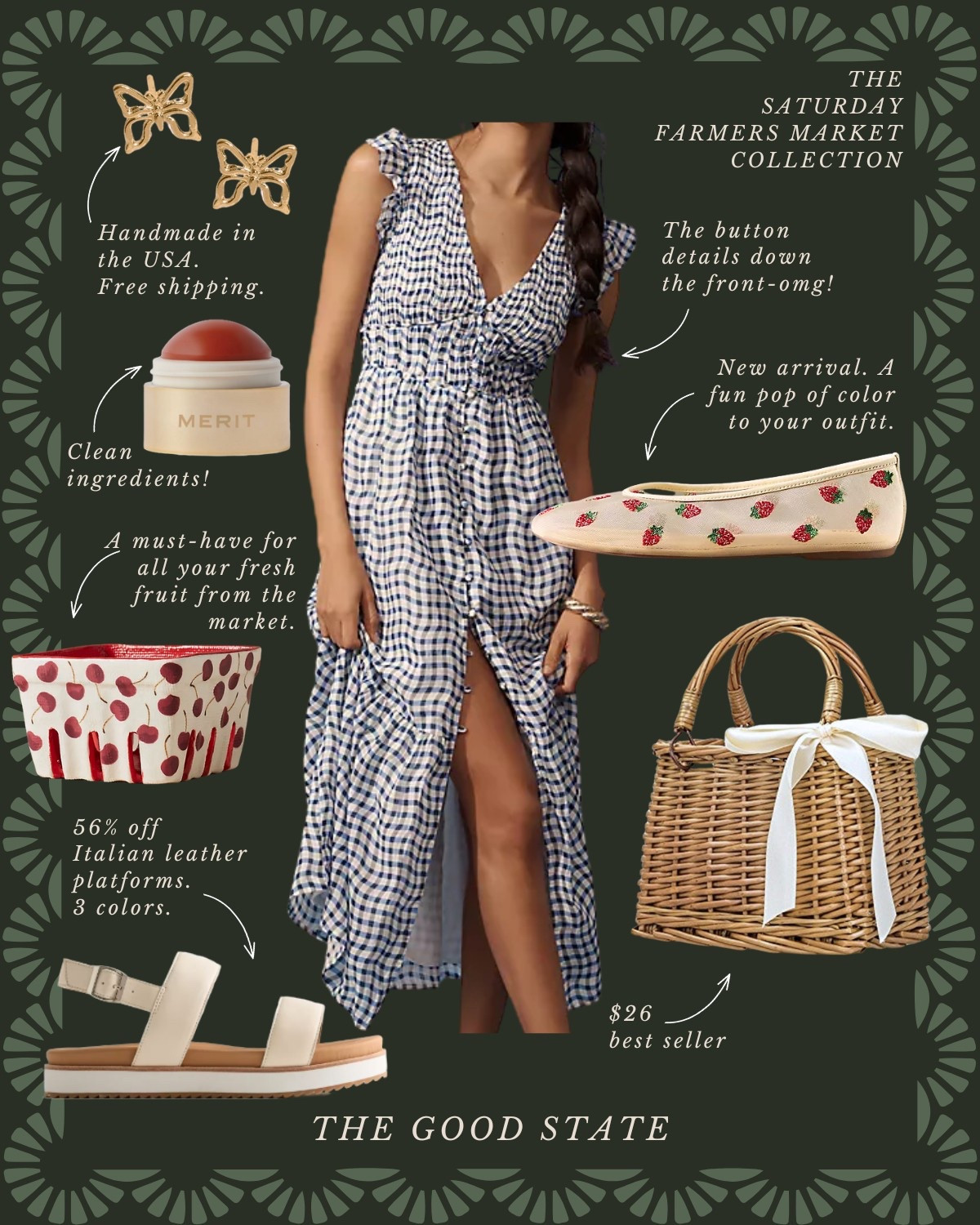 The Saturday Farmers Market Collection 🥕 For all the Farmers Market girlies living their best life in the sunshine with a pastry and coffee in hand while carrying a tote of fresh produce on their shoulder. For the ones who love a pop of color, all things gingham and a scarf in their hair or around their neck. Anthropologie , Anthro, Amazon, Quince, mini dress, maxi dress denim jacket, chore coat, earring, socks, beauty, sunglasses, spring outfit, spring fashion, tote bag, purse, woven purse, spring break, bandanna, scarf, quilted jacket, the good state, Lauren England, gola sneakers, clutch vacation outfit, hoop, earrings, American Eagle, target target fashion, target style sneakers, veja, mini dress, floral dress, wedding guest, dress, Easter, vacation, outfit, ootd

#LTKFindsUnder100 #LTKSaleAlert #LTKStyleTip