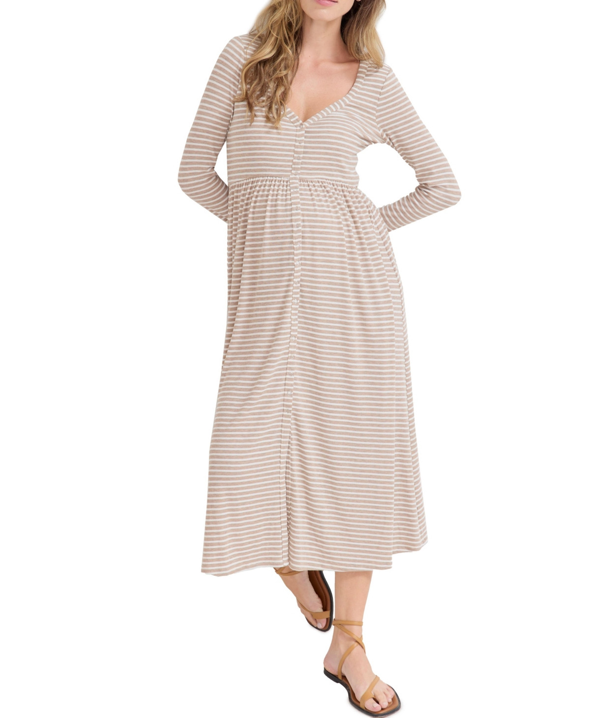Hatch Collection Maternity The Softest Rib Nursing Friendly Dress - Biscotti/ivory stripe | Macy's