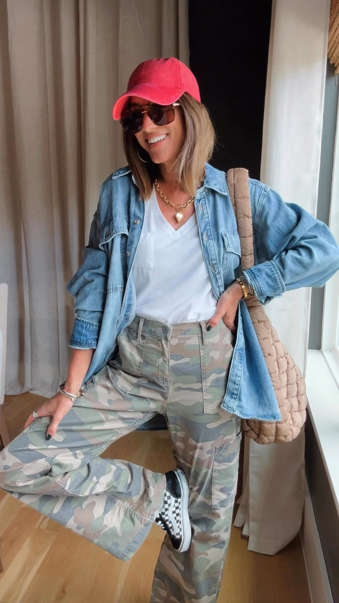 My love for these $18 camo pants is next level 🙌🏼 
Wearing an XS in the pants, and small in the denim button down. My tank is almost sold out, but I linked a similar version too. 

#LTKFindsUnder50 #LTKFindsUnder100 #LTKStyleTip