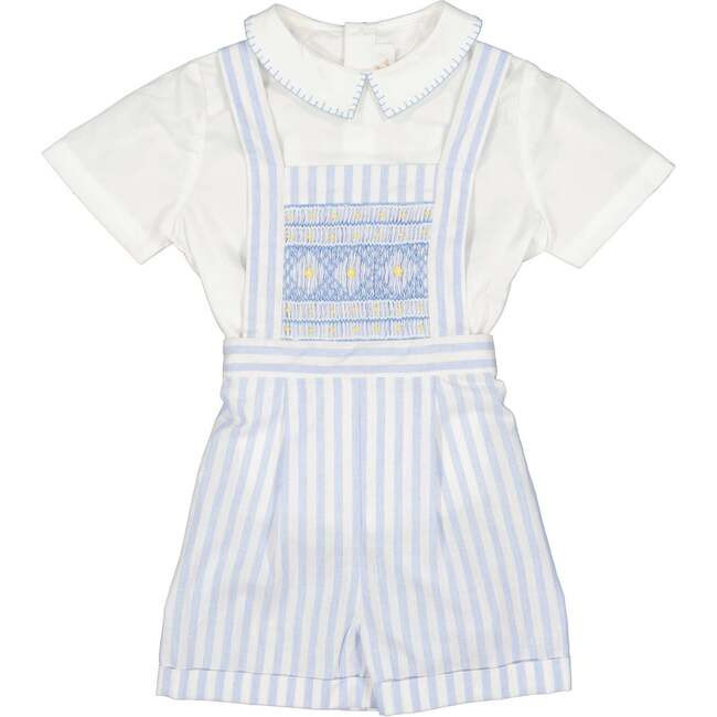 George Stripe Dungaree & Shirt, Blue | Maisonette
