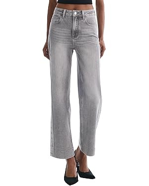 Women’s Straight Leg Jeans High Waisted Cropped Trendy Jeans Wide Leg Zipper Denim Pants | Amazon (US)