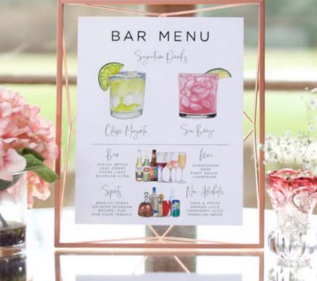 Bar menu 🥂

Cocktail hour | bar menu | personalized bar menu | happy hour | wedding planning | getting married | customized bar menu | bride to be | wedding planner 


#LTKsalealert #LTKstyletip #LTKwedding