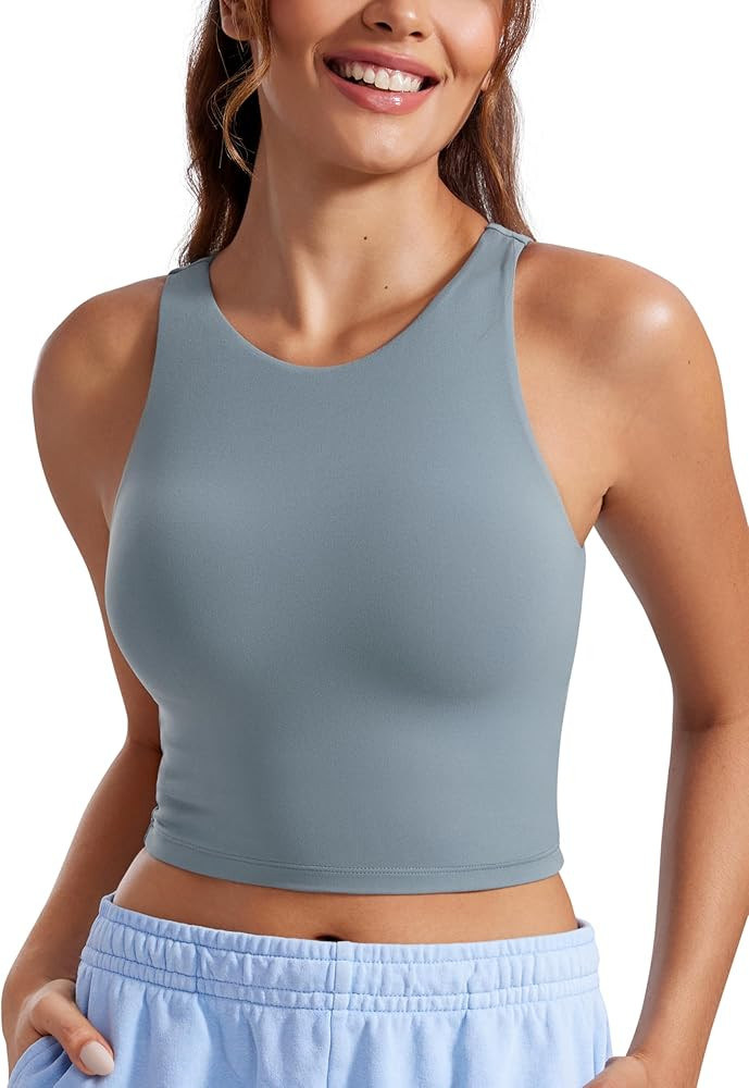 CRZ YOGA Womens Butterluxe Double Lined Cropped Tops High Neck Racerback Tanks Sleeveless Casual ... | Amazon (US)