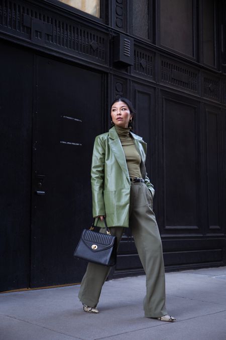 Shades of Green 🫒🥦🫛
Mixtures of khaki, olive and sage colors tying the look together with a hint of snakeskin print and black leather accessories. 
Shop the look on my @shop.Itk page and here: 

#outfitinspiration #stylingtips #greenoutfit #ltkstyletip #ltkover40 #leatherblazer 



#LTKover40 #LTKstyletip #LTKworkwear