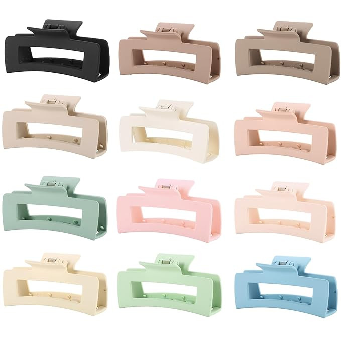 12 Pcs Large Square Hair Claw Clips for Women, 4.3-Inch Matte Rectangle Claw, Strong Hold Non-sli... | Amazon (US)