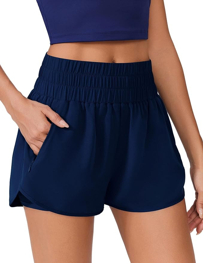 PINSPARK Running Shorts for Women Quick Dry High Waisted Athletic Short 2 in 1 Workout Gym Shorts... | Amazon (US)