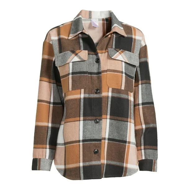 No Boundaries Junior's Plaid Shacket - Walmart.com | Walmart (US)