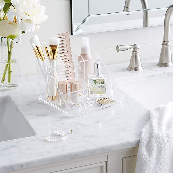 Amazon Basics Acrylic 6-Compartment Tall Durable Makeup Jewelry Accessories Storage Organizer Tra... | Amazon (US)