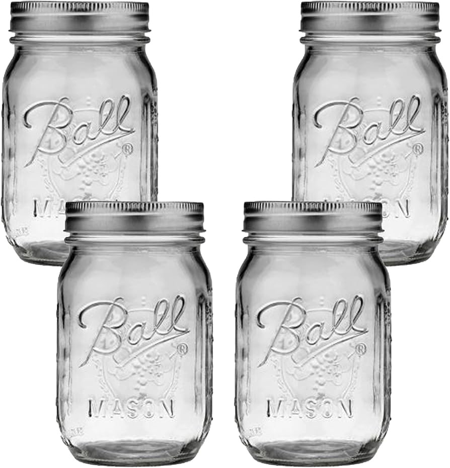 Regular Mouth Mason Jars 16 oz - (4 Pack) - Ball Regular Mouth Pint 16-Ounces Mason Jars With Air... | Amazon (US)