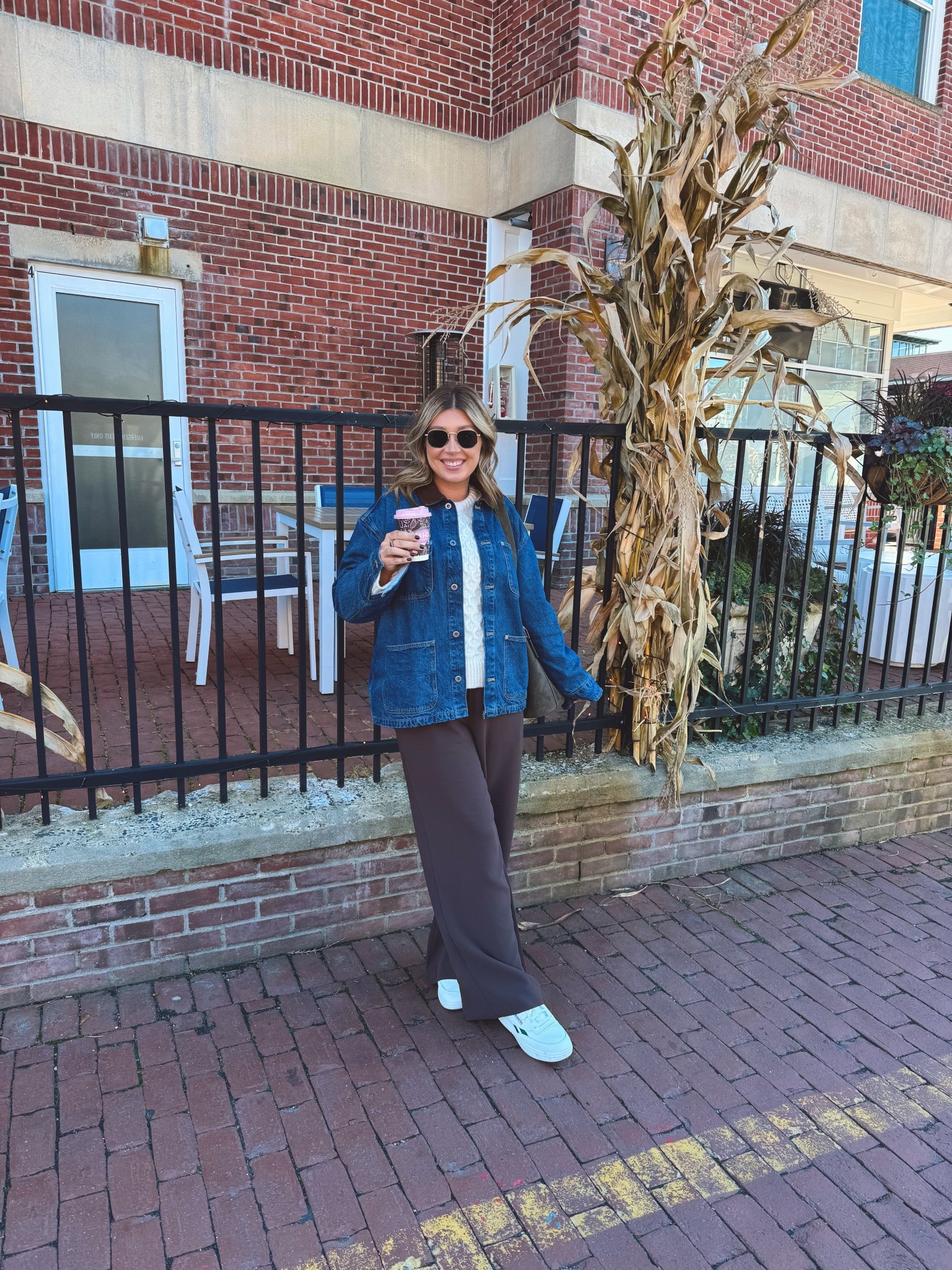 Travel day outfit! Dallas to Boston 
Denim jacket is sold out but linked some similar. Pants are 10000% worth the cost. Feel amazing and I’ll be wearing them the whole trip - size medium. Sweater is old (size medium). Layered my fav tee under (size medium) 

#LTKStyleTip #LTKMidsize #LTKTravel