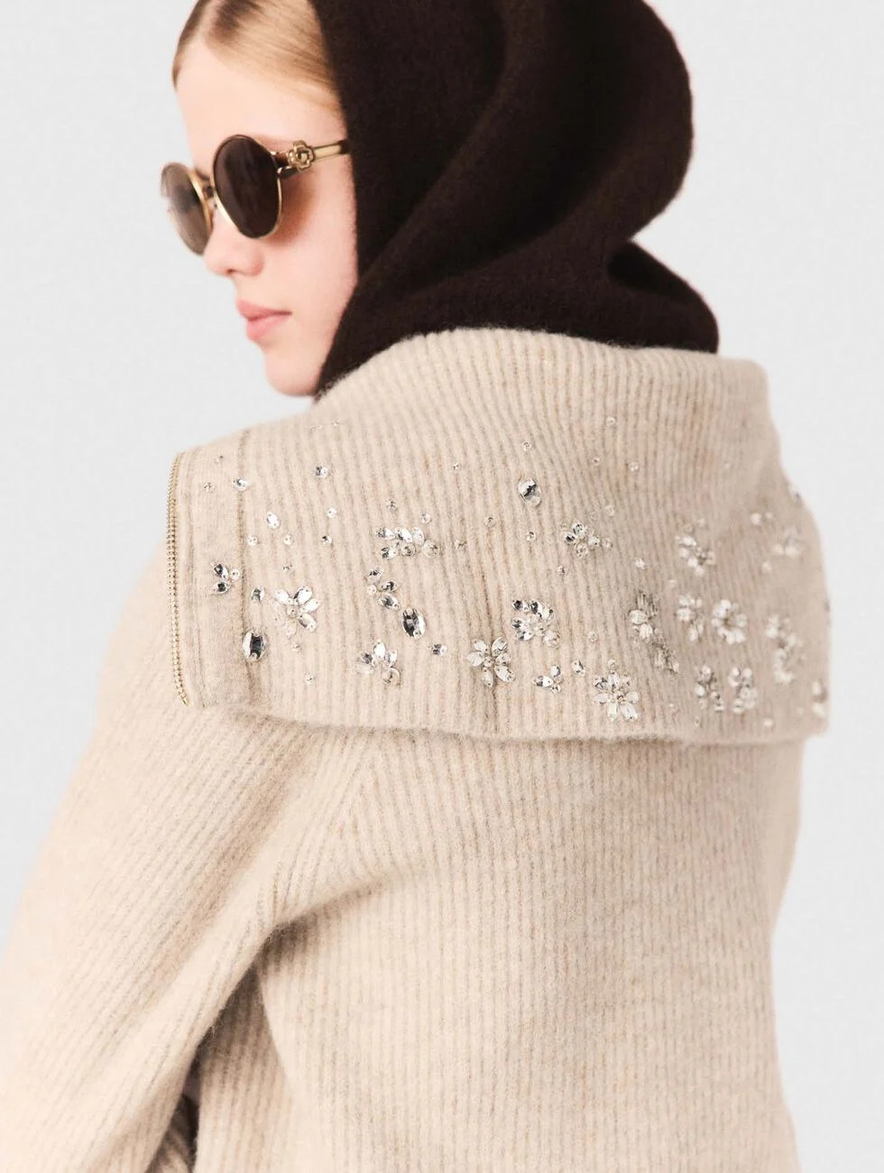 Rhinestone sweater with half-zip Natural for Women | Maje | Maje US