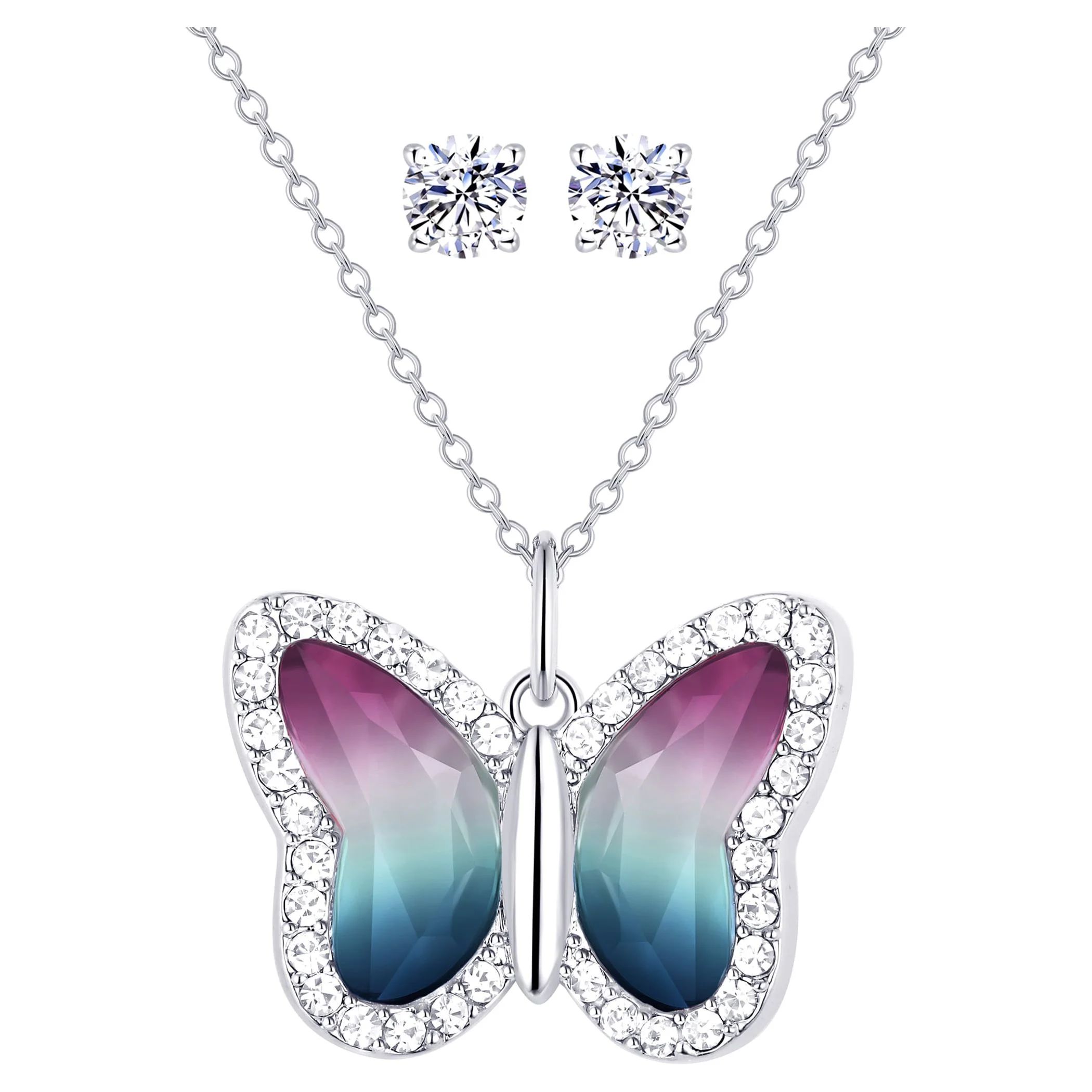 Believe by Brilliance Women's Crystal Butterfly Set in Fine Silver Plated Brass - Walmart.com | Walmart (US)