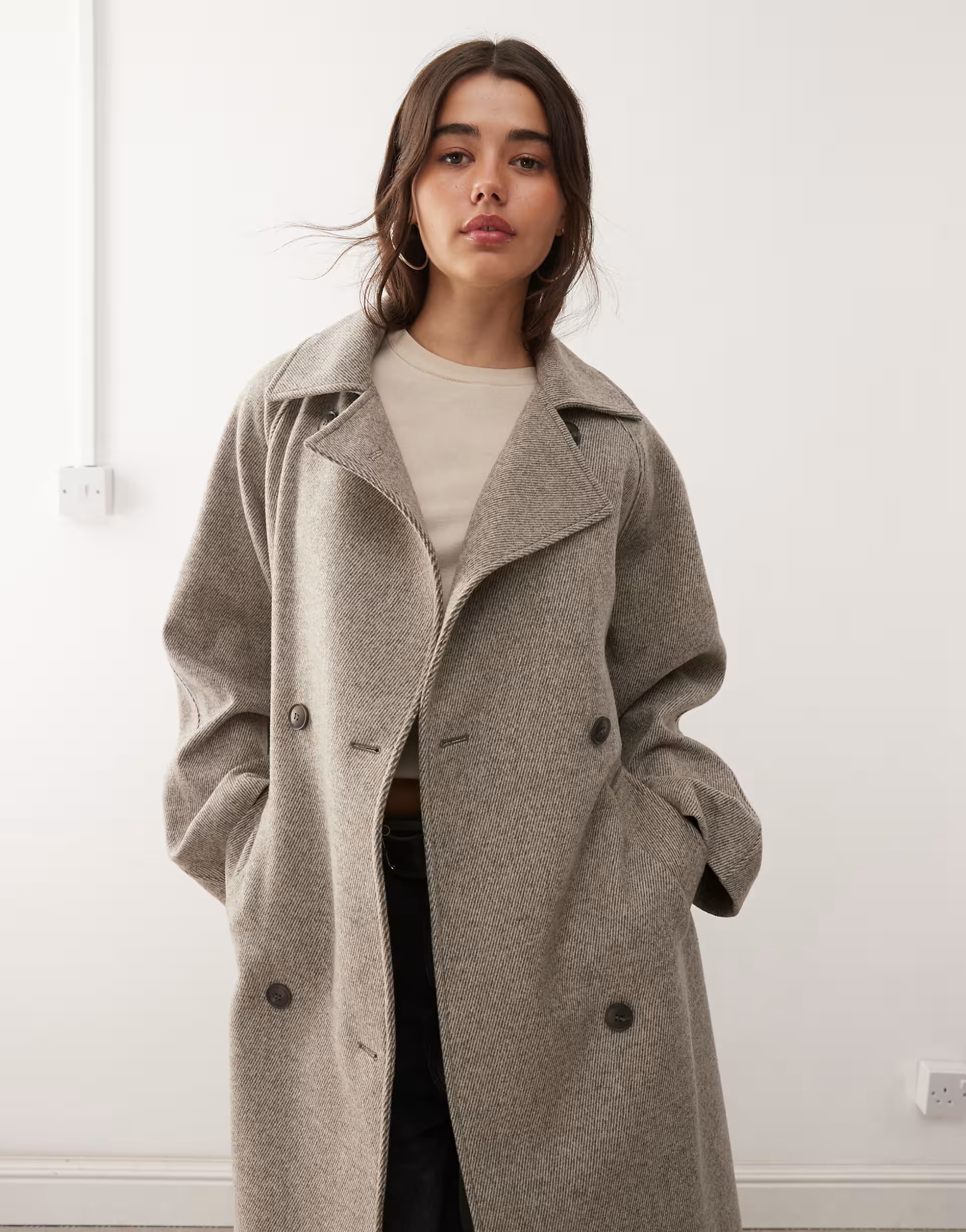 Weekday Kia wool blend oversized coat with tie waist detail in mole melange | ASOS | ASOS (Global)