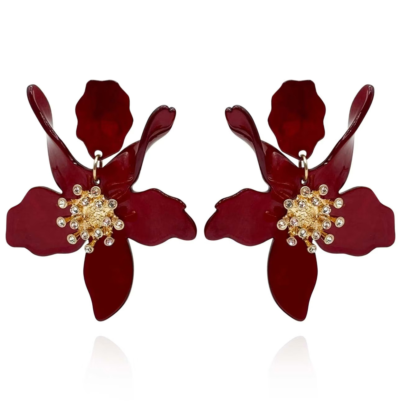 Burgundy Floral Resin Drop Earrings | Wolf & Badger