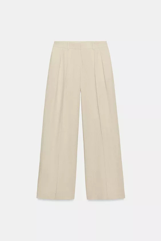 LINEN BLEND WIDE-LEG TROUSERS | Zara US