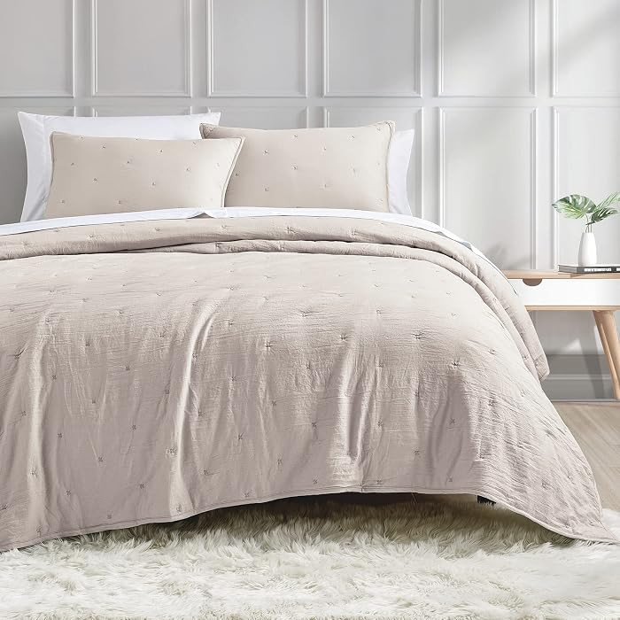 BOURINA Embroidery Quilt Set 3-Piece Oversized King Quilt Set Pre-Washed Microfiber Ultra Soft Li... | Amazon (US)