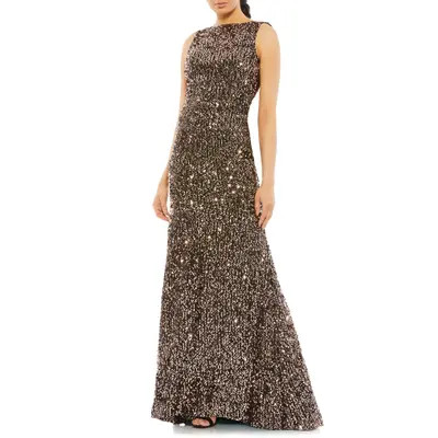 Mac Duggal Cowl Back Boat Neck Sequined Evening Gown in Emerald at Nordstrom, Size 8 | Nordstrom