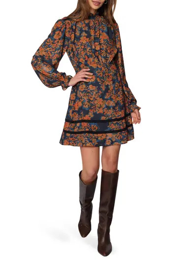 Lost + Wander Embers Bloom Floral Print Long Sleeve Minidress in Black-Multi-Floral at Nordstrom Rack, Size Small | Nordstrom Rack