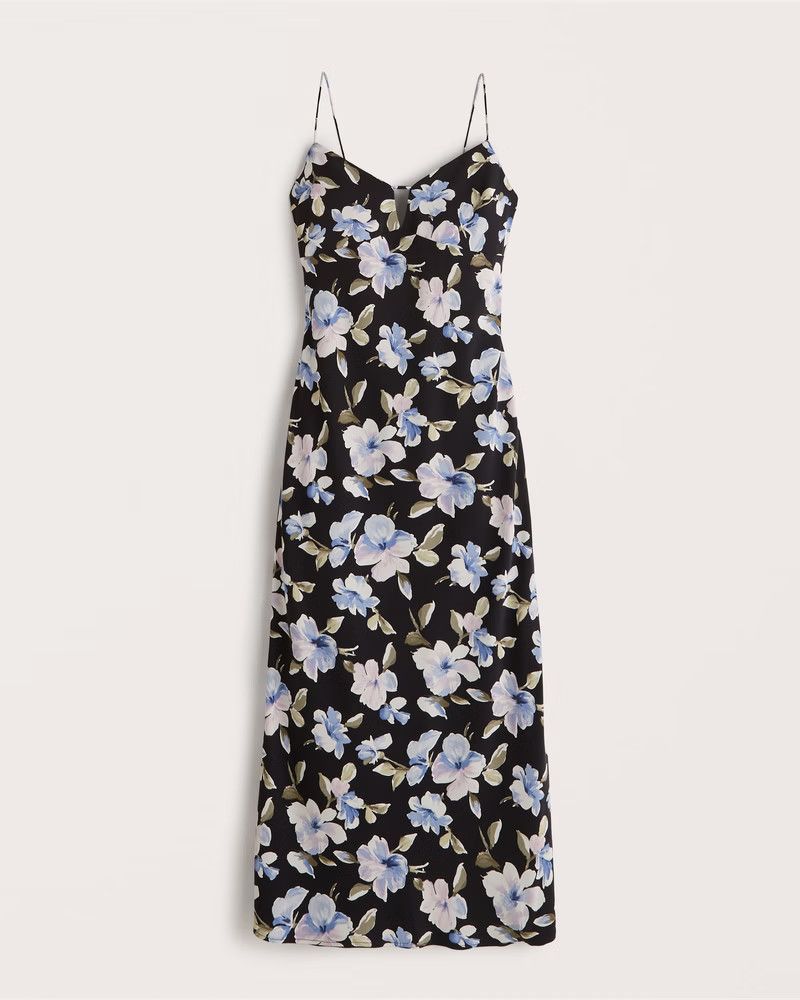 Neck Detail Slip Midi Dress Black Dress Floral Spring Dress Spring Outfits Resort Wear | Abercrombie & Fitch (US)