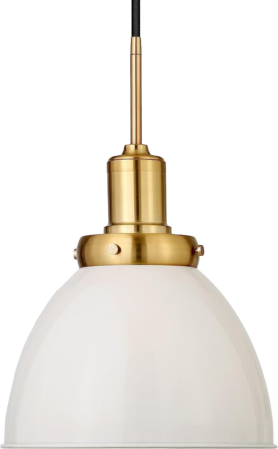 Madison 12" Wide Pendant with Metal Shade in Pearled White/Brass/Pearled White | Amazon (US)