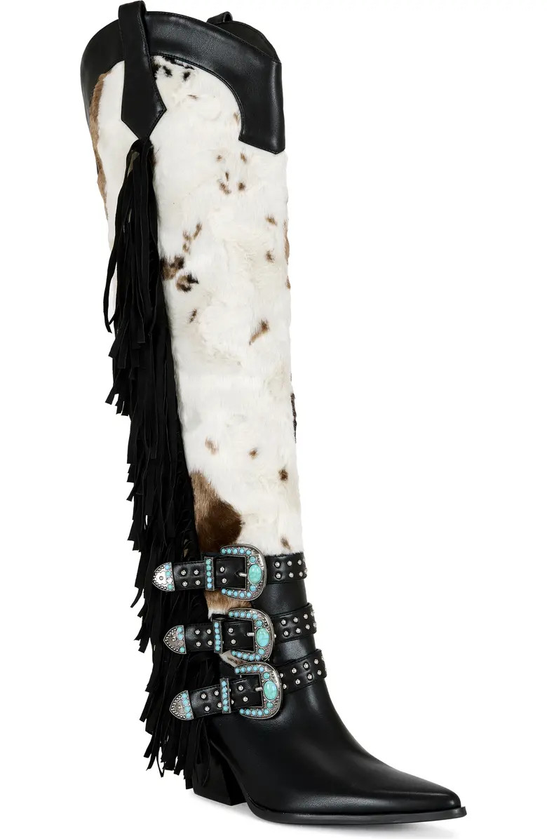 AZALEA WANG Gwayne Faux Fur Over the Knee Western Boot (Women) | Nordstrom | Nordstrom