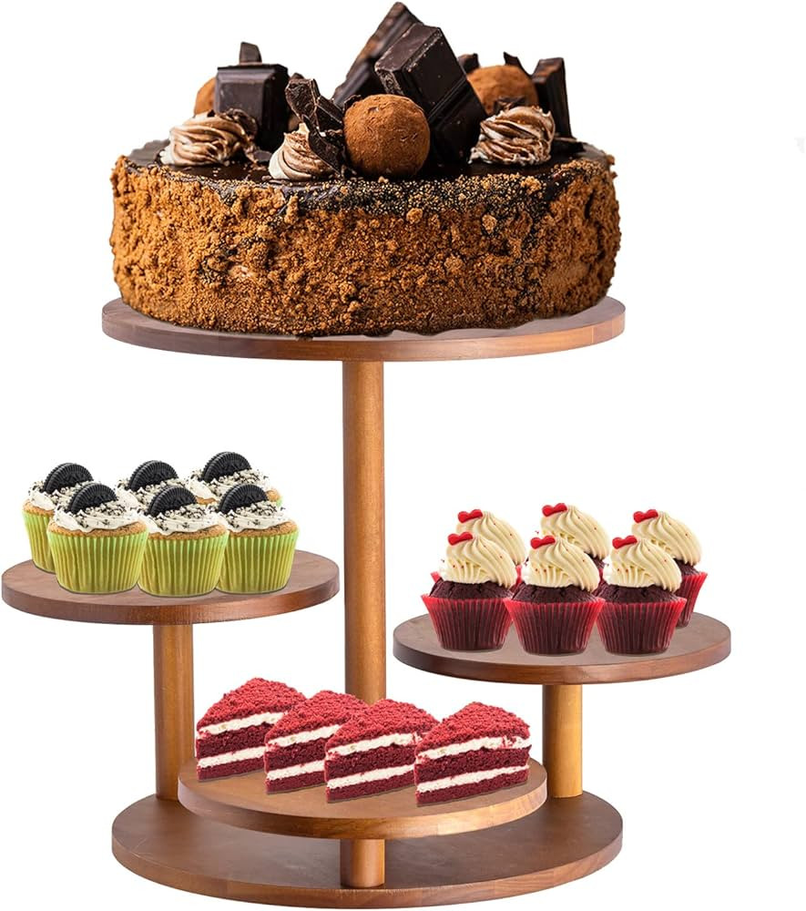 UJoyant 4 Tier Round Cupcake Stand for Dessert Table, Solid Wood Cake Stand for 50 Cupcakes, Cupc... | Amazon (US)
