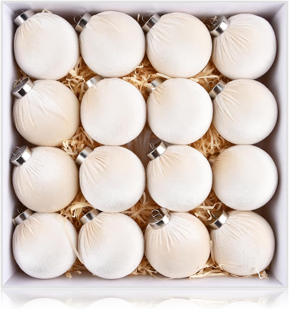 Velvet Ornaments for Christmas Tree Decorations - Beige Christmas Ball Ornament for Indoor Holida... | Amazon (US)