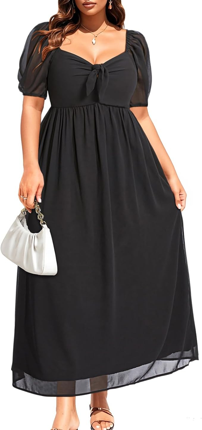 Plus Size Summer Dress - 2026 Graduation Beach Wedding Guest Tie Front Maxi Sundress | Amazon (US)
