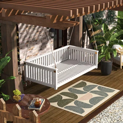 Twin Size Outdoor Swing Bed With Minimalist Wooden Frame And Ropes | Wayfair North America