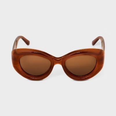 Women's Bubble Round Cateye Sunglasses - A New Day™ Brown | Target