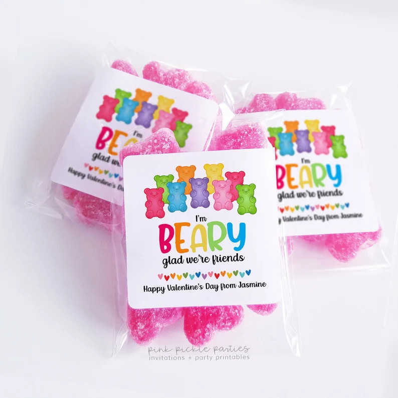 Gummy Bear Valentine Stickers or Labels, Beary Valentines Exchange Cards, Valentines Day Tags, Ca... | Etsy (US)