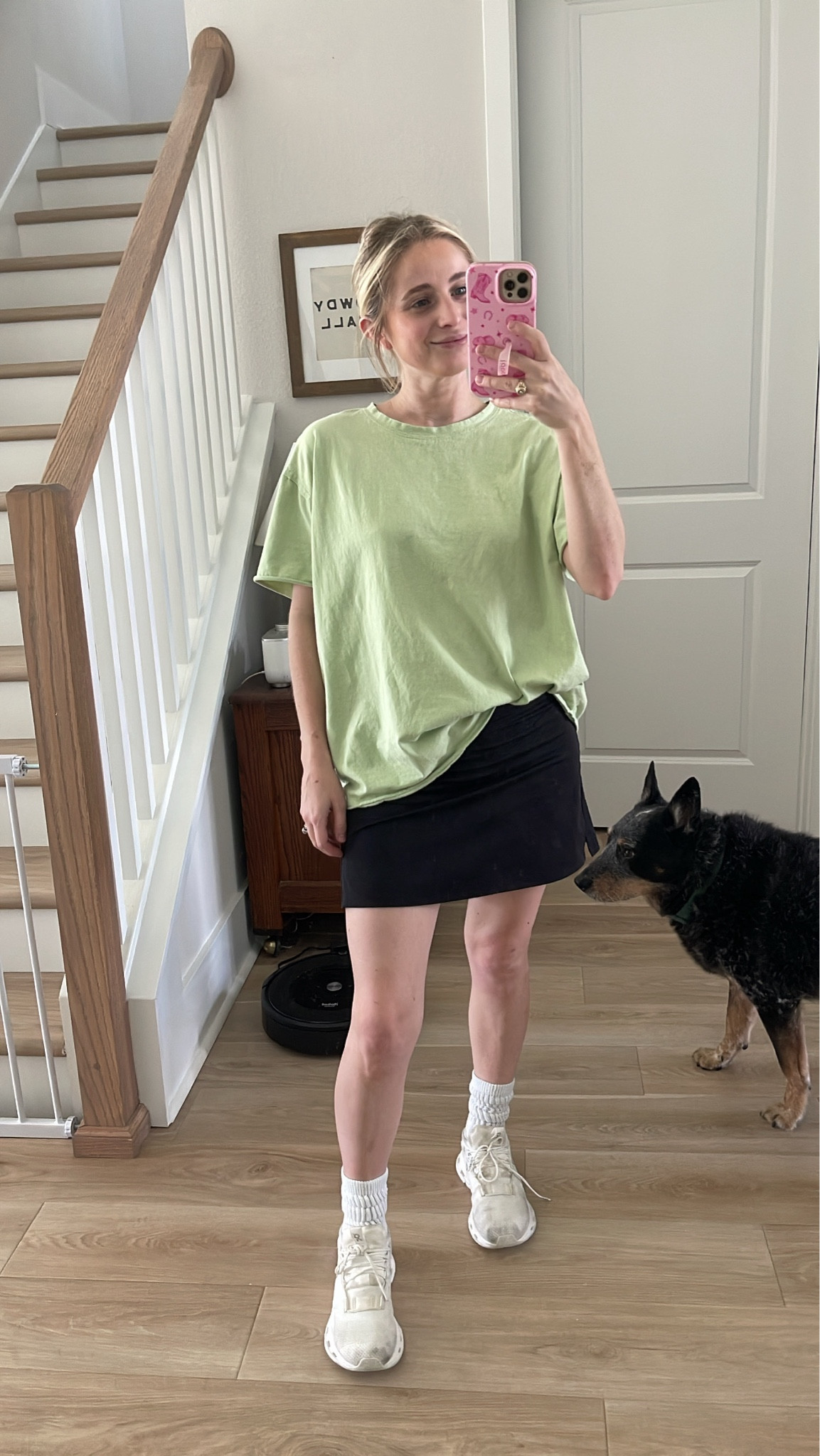Amazon oversized tee and I love this high waisted tennis skirt!! On clouds are super comfy but size up a half size 

#LTKActive #LTKShoeCrush #LTKSeasonal