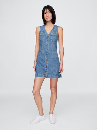 Denim V-Neck Mini Dress | Gap (US)