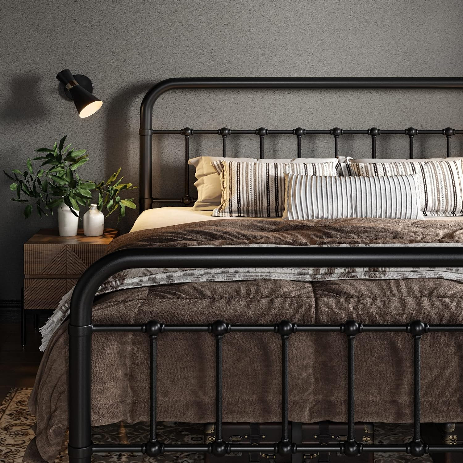 Allewie Queen Metal Bed Frame with Victorian Iron-Art Headboard, Black | Amazon (US)