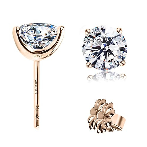 "STUNNING FLAME" Solid 14K Gold Post & Sterling Silver Round Cut Cubic-Zirconia Stud CZ Earrings ... | Amazon (US)