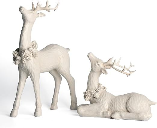 DN DECONATION 2pcs White Christmas Reindeer Statue, Small Christmas Decorations Indoor Reindeer, ... | Amazon (US)