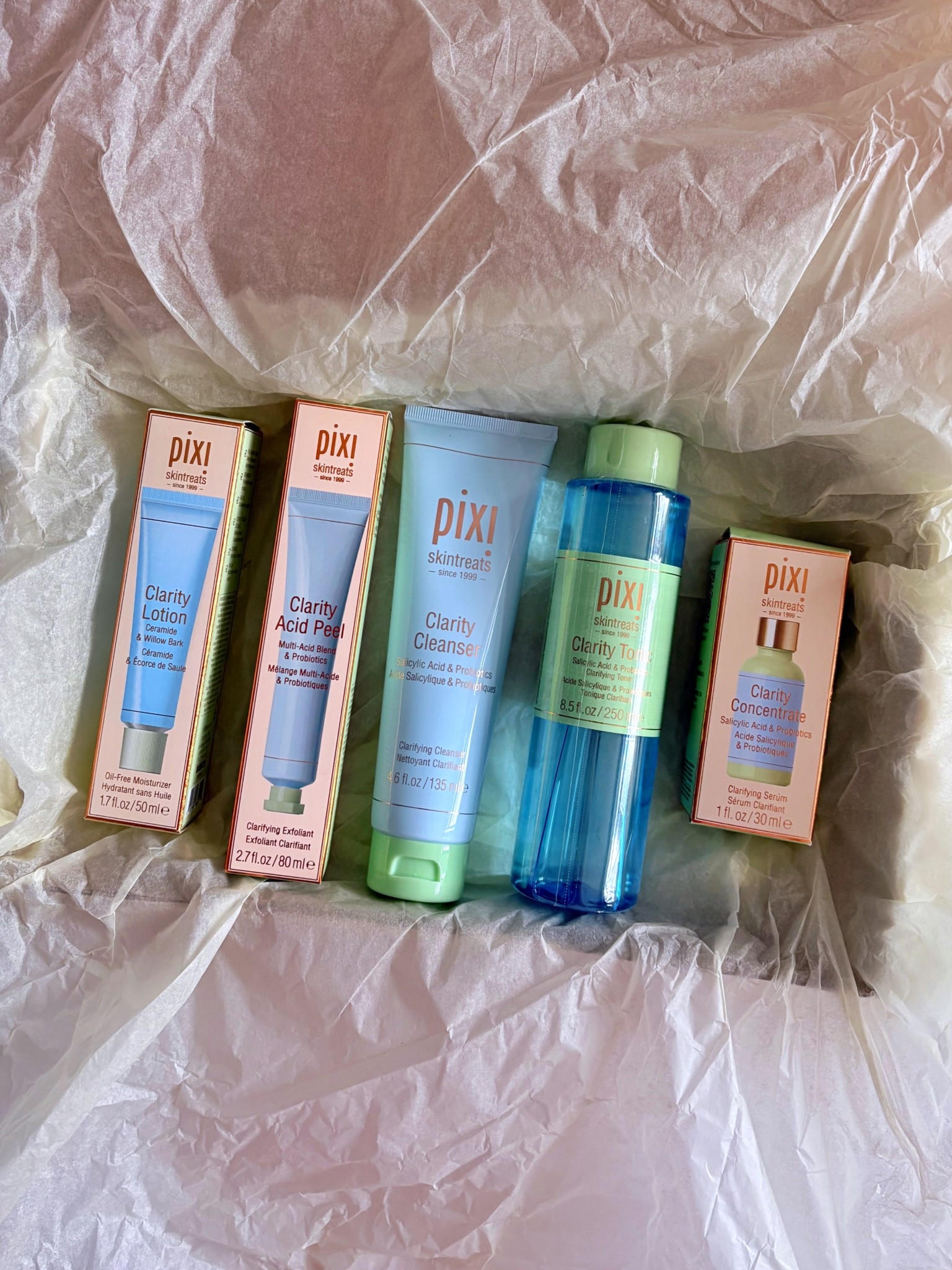 Exciting delivery! ✉️ Trying these new skincare products from Pixi’s Clarity collection, for sensitive, blemish-prone skin: gentle cleansers, award-winning toners and light moisturisers for clearer skin. 🩵 

#LTKbeauty #LTKuk #LTKunboxing
