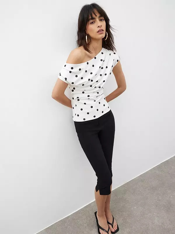 River Island Short Sleeve Draped Scuba Top - Cream | Very (UK)