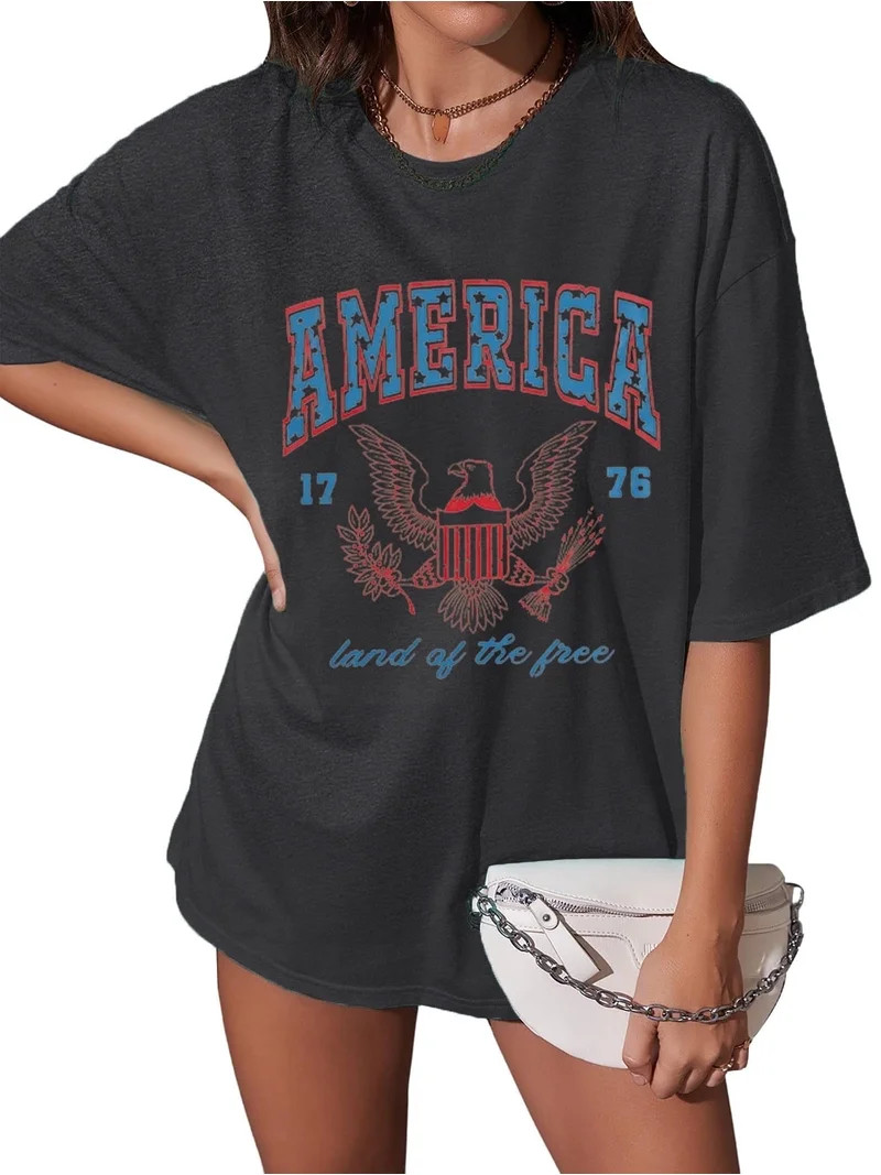 MOUSYA USA Shirt American Flag Shirt,Women Oversize 4th of July Shirts Patriotic T-Shirt Memorial... | Walmart (US)