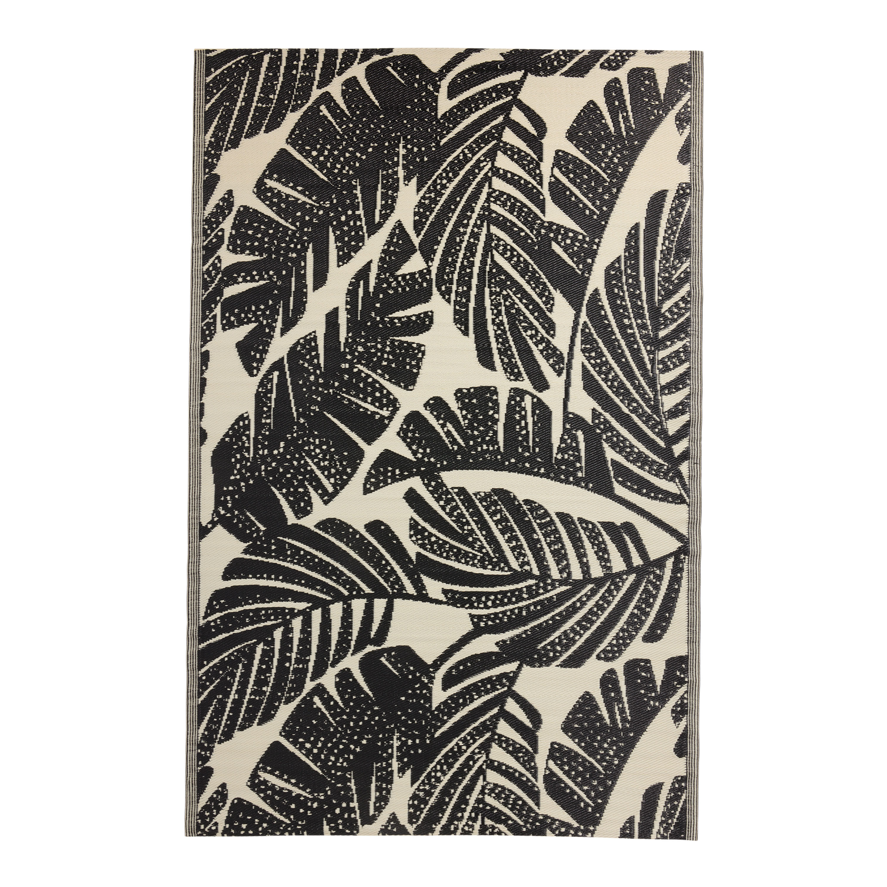 Rio Black Palm Leaf Reversible Indoor Outdoor Floor Mat | World Market