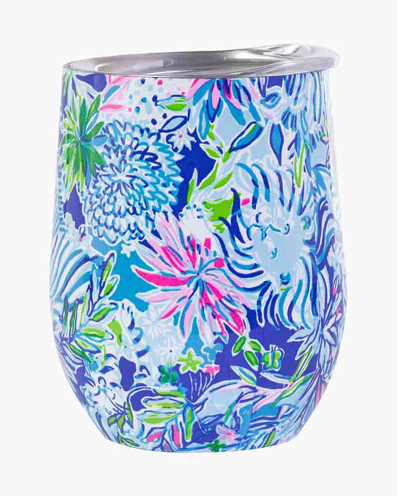 Lilly Pulitzer Lion Around Stainless Steel Wine Glass with Lid | The Paper Store | The Paper Store
