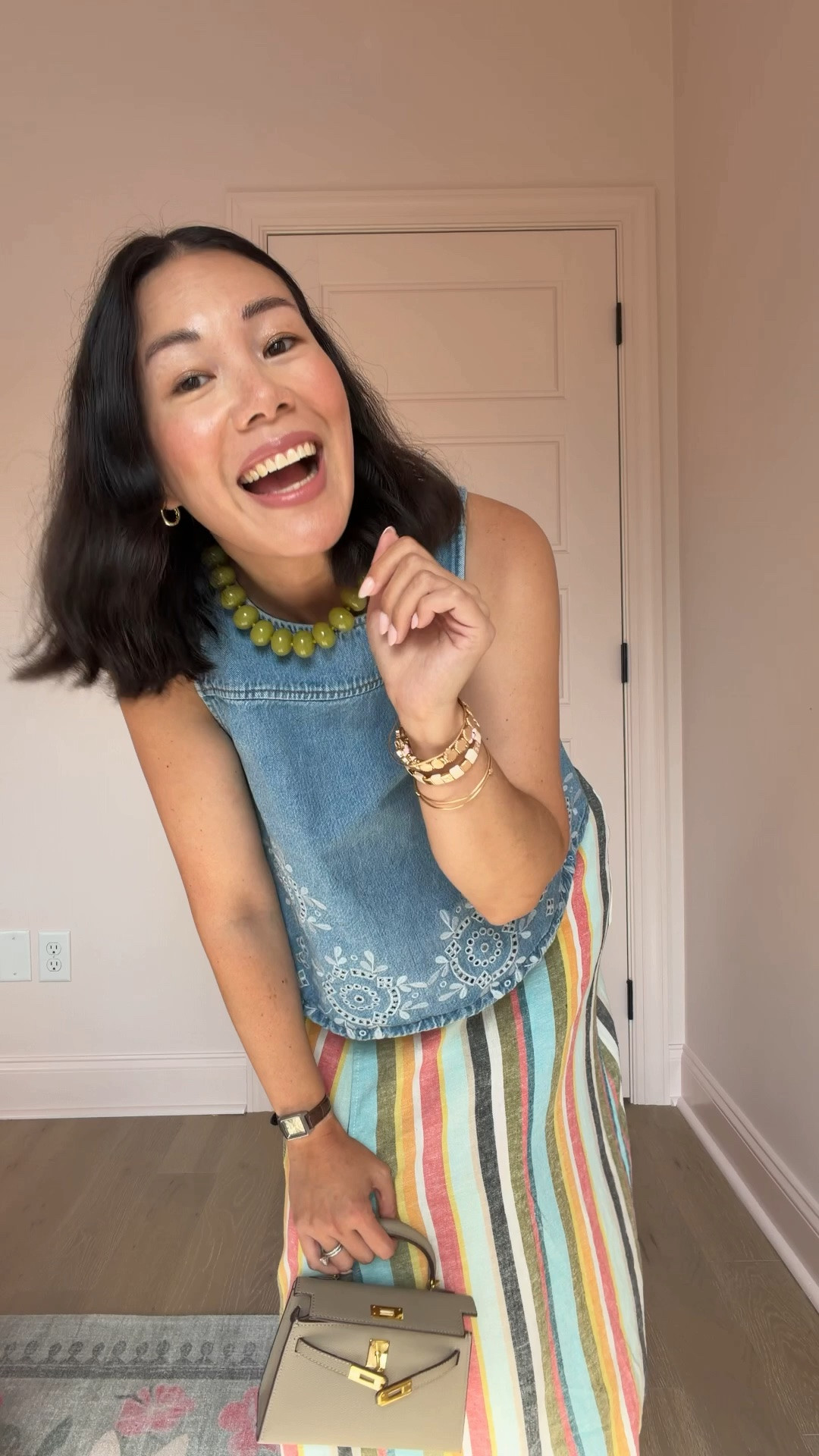 Love this easy summer outfit!! The striped wrap skirt is SO fun and the structured denim top is a nice contrast. Paired with neutral shoes and bag and my jewelry faves.

#LTKootd #LTKPetite #LTKOver40
