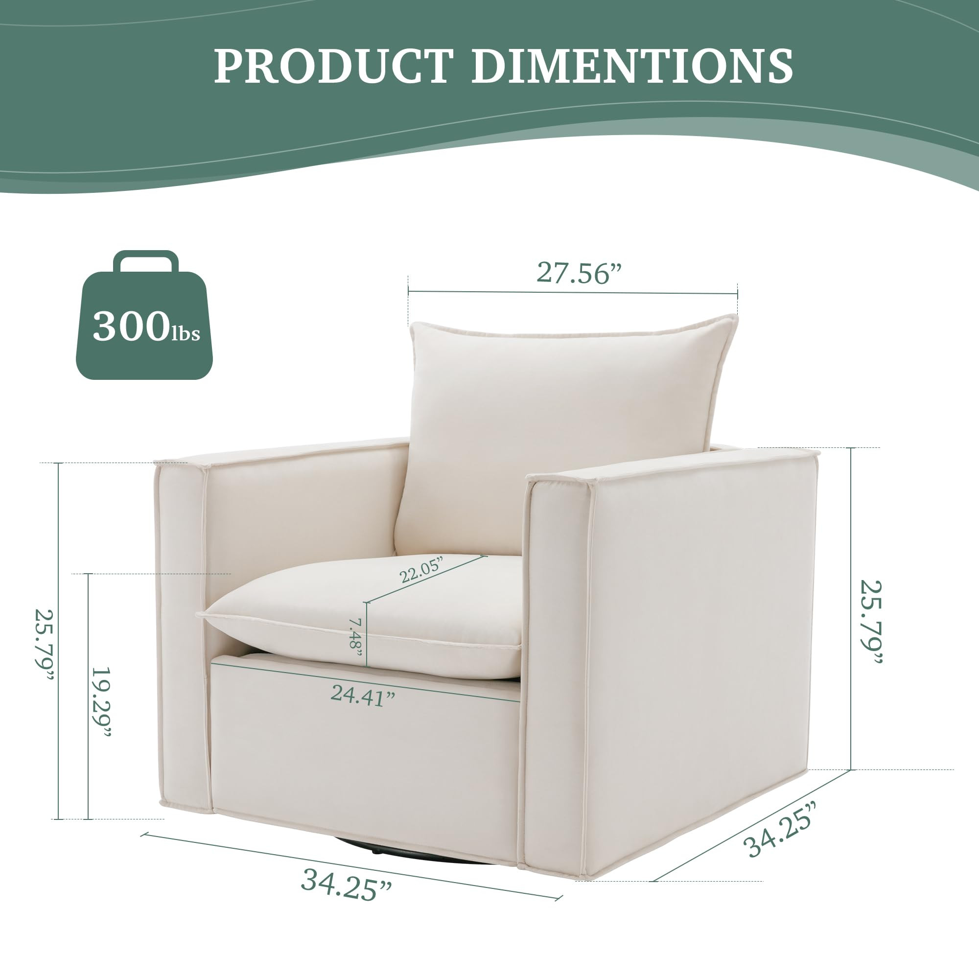 COLAMY Swivel Accent Chair, 34 Inches Wide Upholstered Arm Chair with Plump Back Pillow, Modern S... | Amazon (US)